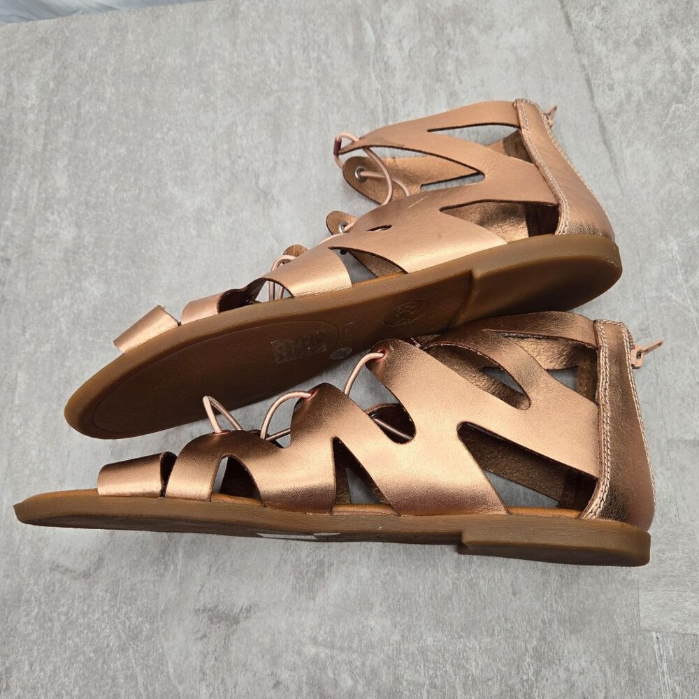 Lucky Brand Gladiator Sandals Sz 10 Rose Gold Leather Bohemian Strappy Flat - Picture 7 of 10